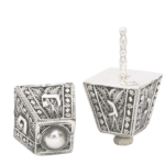 Triangular and Square Shape Silver Dreidel In Vintage Style