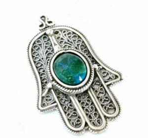 Hamsa Necklace Charm with Eilat Stone