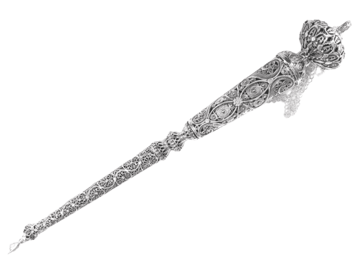 Large Sterling Silver Filigree Torah Pointer with Balls