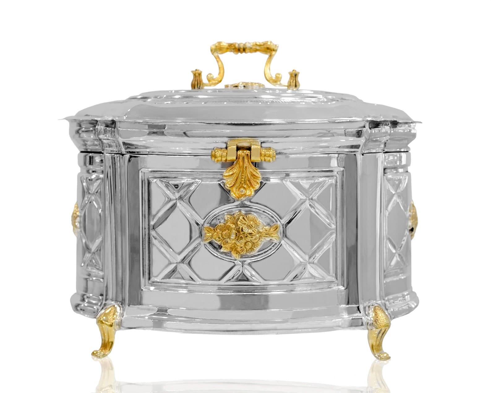 Sterling Silver Etrog Box with 14K Gold Decorations