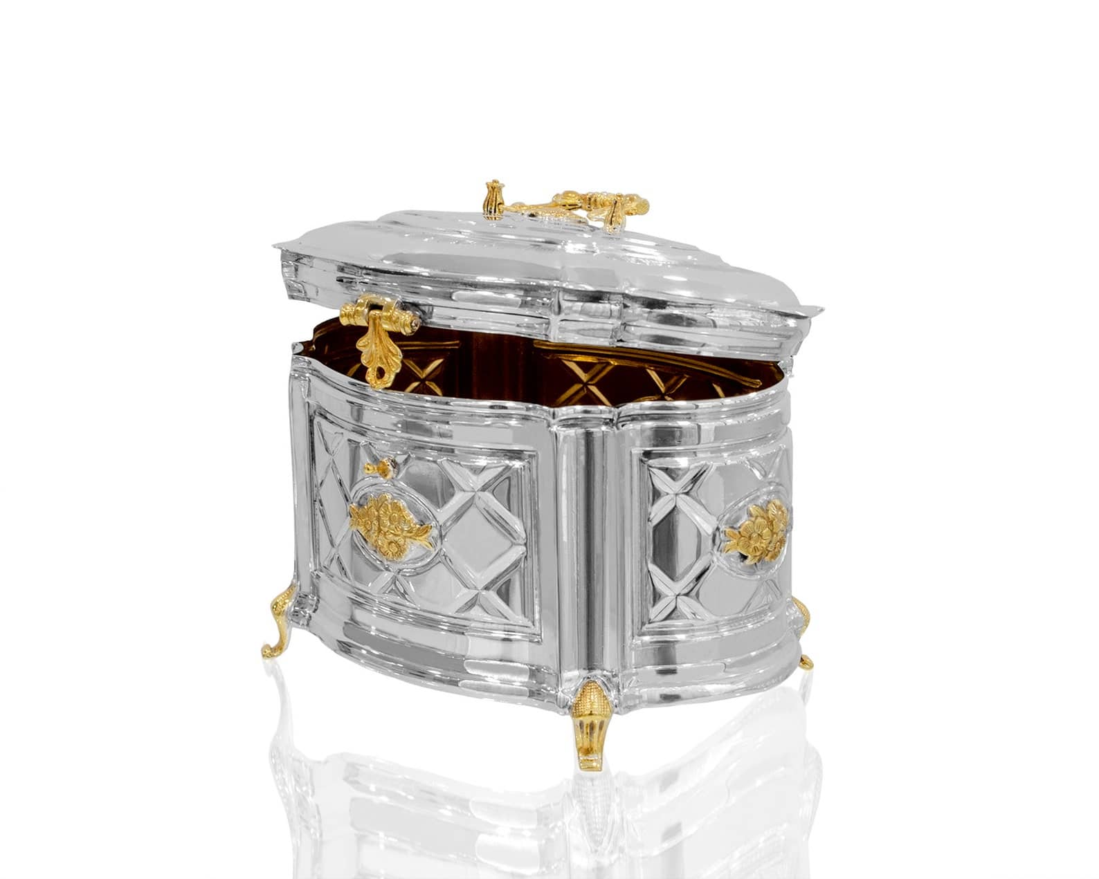 Sterling Silver Etrog Box with 14K Gold Decorations