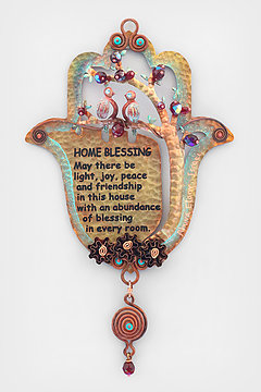 Beautiful Nature Inspired Copper Hamsa With English Home Blessing & Birds Decoration
