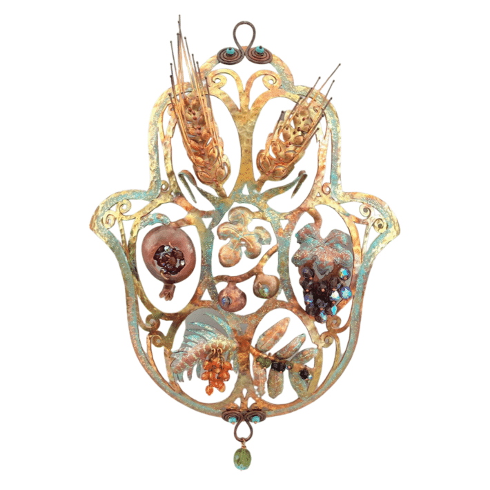 Magnificent Hollow Colorful Hamsa With Seven Species of Israel