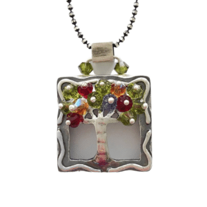 Meaningful Sterling Silver Hollow Tree Necklace With Colorful Swarovski Beads