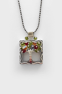 Meaningful Sterling Silver Hollow Tree Necklace With Colorful Swarovski Beads