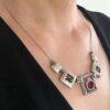 Modern 925 Sterling Silver Square Pendant With Swarovski Crystals
