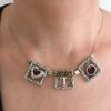Stylish 925 Sterling Silver Necklace With Square Pendants & Swarovski Crystals