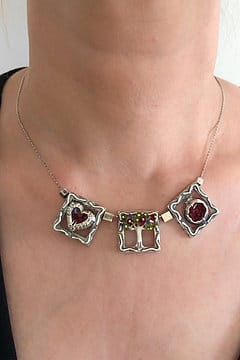 Stylish 925 Sterling Silver Necklace With Square Pendants & Swarovski Crystals