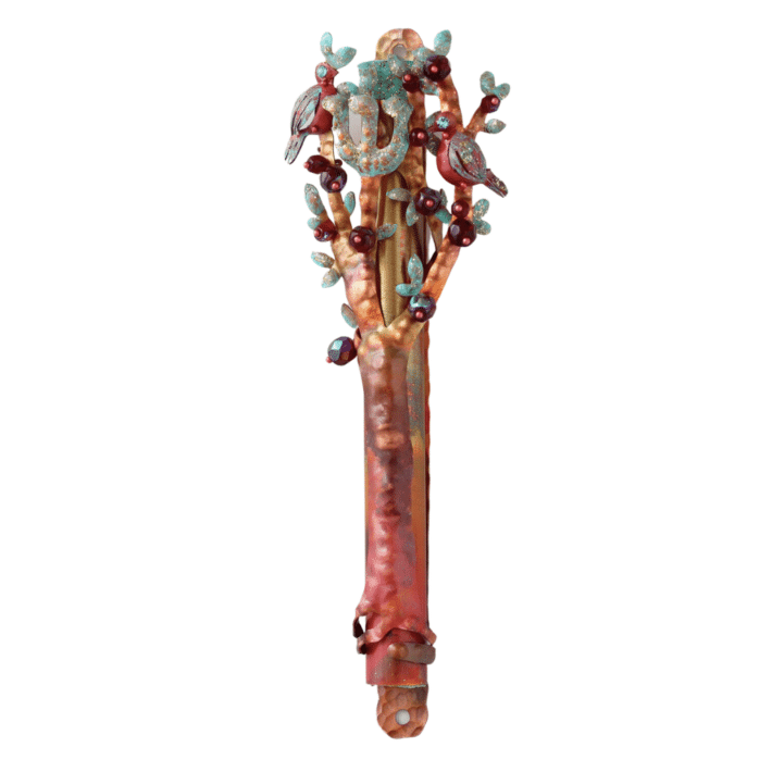 One-of-a-Kind Nature Inspired Copper Mezuzah Case With Swarovski Crystals – Unique Judaica Art