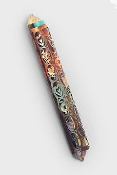 Beautiful Colorful Copper Mezuzah With Unique Seven Blessings Cut-Out Design