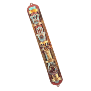 Detailed Modern Copper Mezuzah Case With Lucky Hand