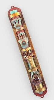 Detailed Modern Copper Mezuzah Case With Lucky Hand