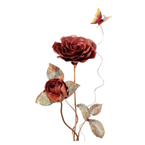 Special Two Red Roses 3D Sculpture with Butterfly