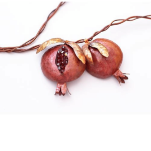 Jewish Wall Hanging Red Pomegranate Branch Form Copper