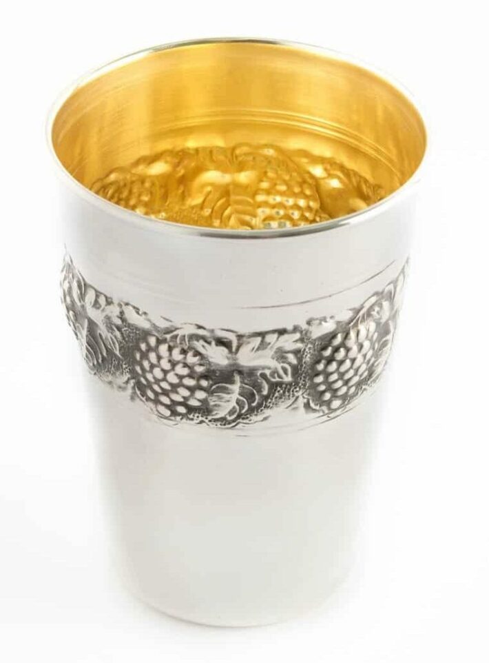 Grapes Design Kiddush Cup & Plate Made of Sterling Silver