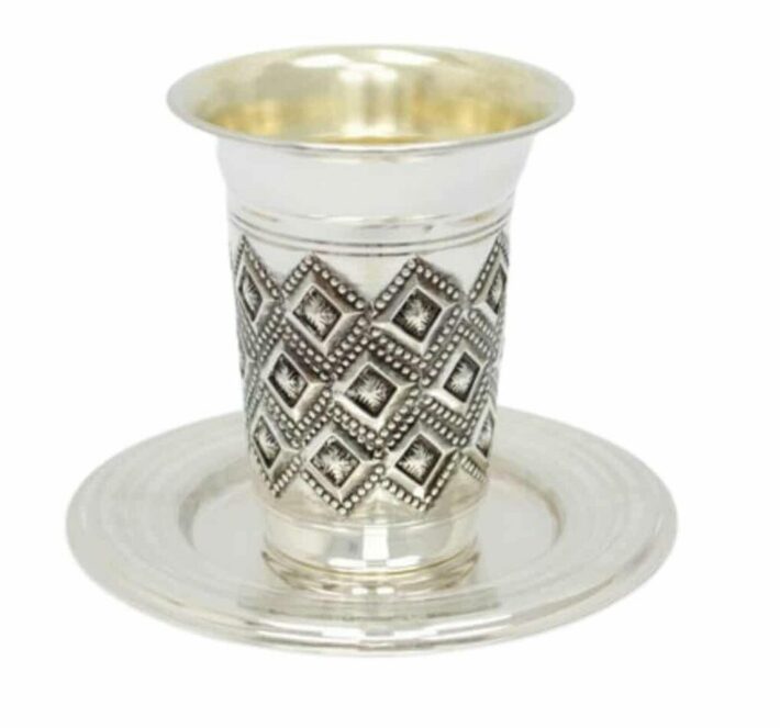 Sterling Silver Kiddush Cup with Geometric & beads design