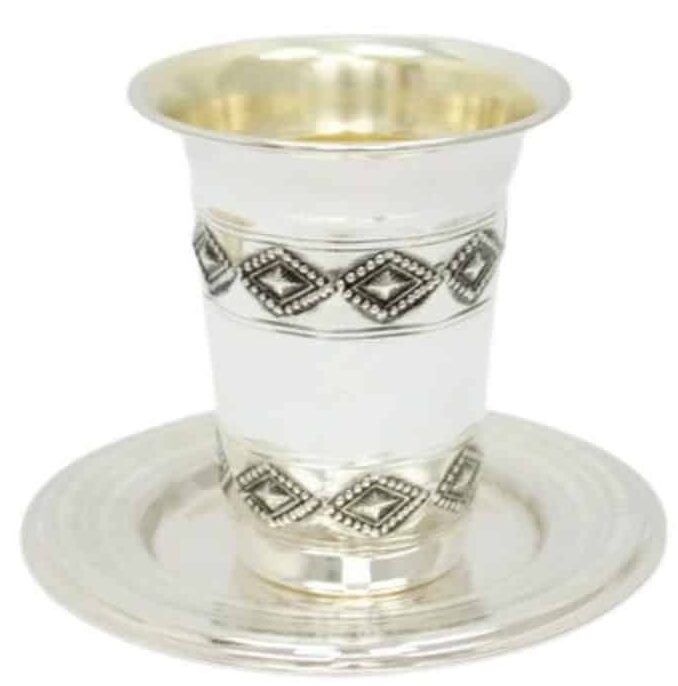 Silver Kiddush Cup With Rhombic Ornaments