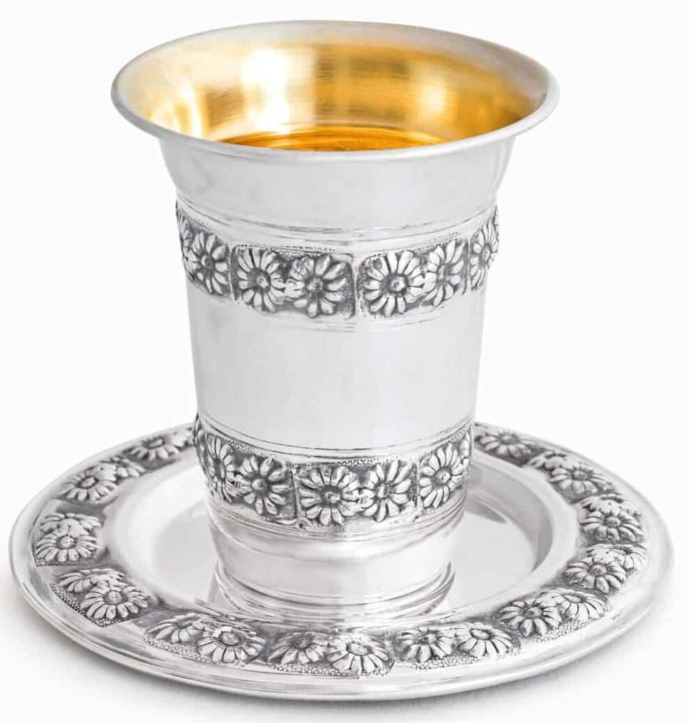 Sterling silver Flower design kiddush Cup & Plate