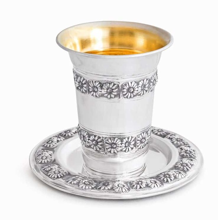 Flowers Kiddush Plate Made of Sterling Silver