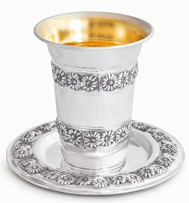 Flowers Kiddush Plate Made of Sterling Silver