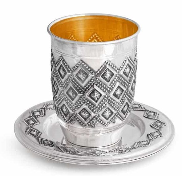 Traditional design Set Kiddush Cup and Plate Sterling silver 925