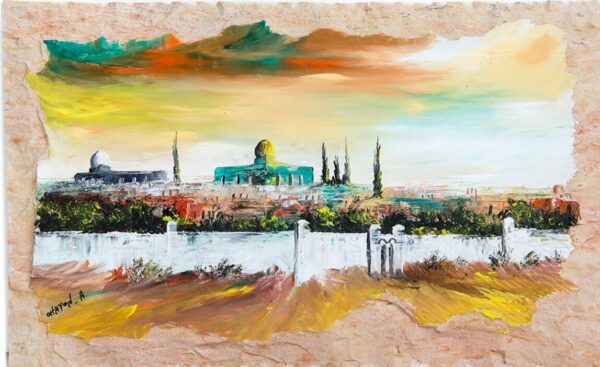 View of Temple Mount Painting on Jerusalem Stone