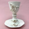 Decorated Ceramic White and Gold Wine Goblet and Plate