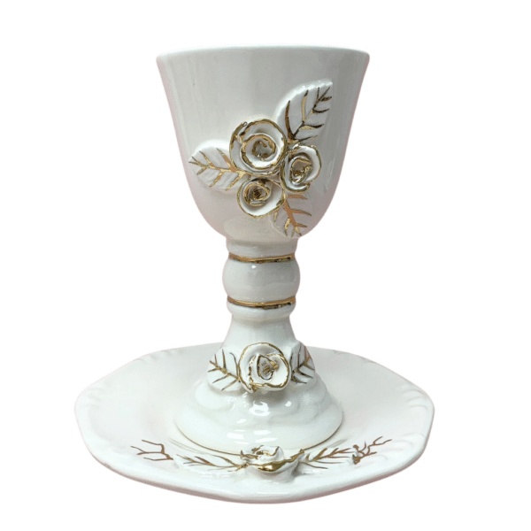 Ceramic Wine Glass in White & Gold