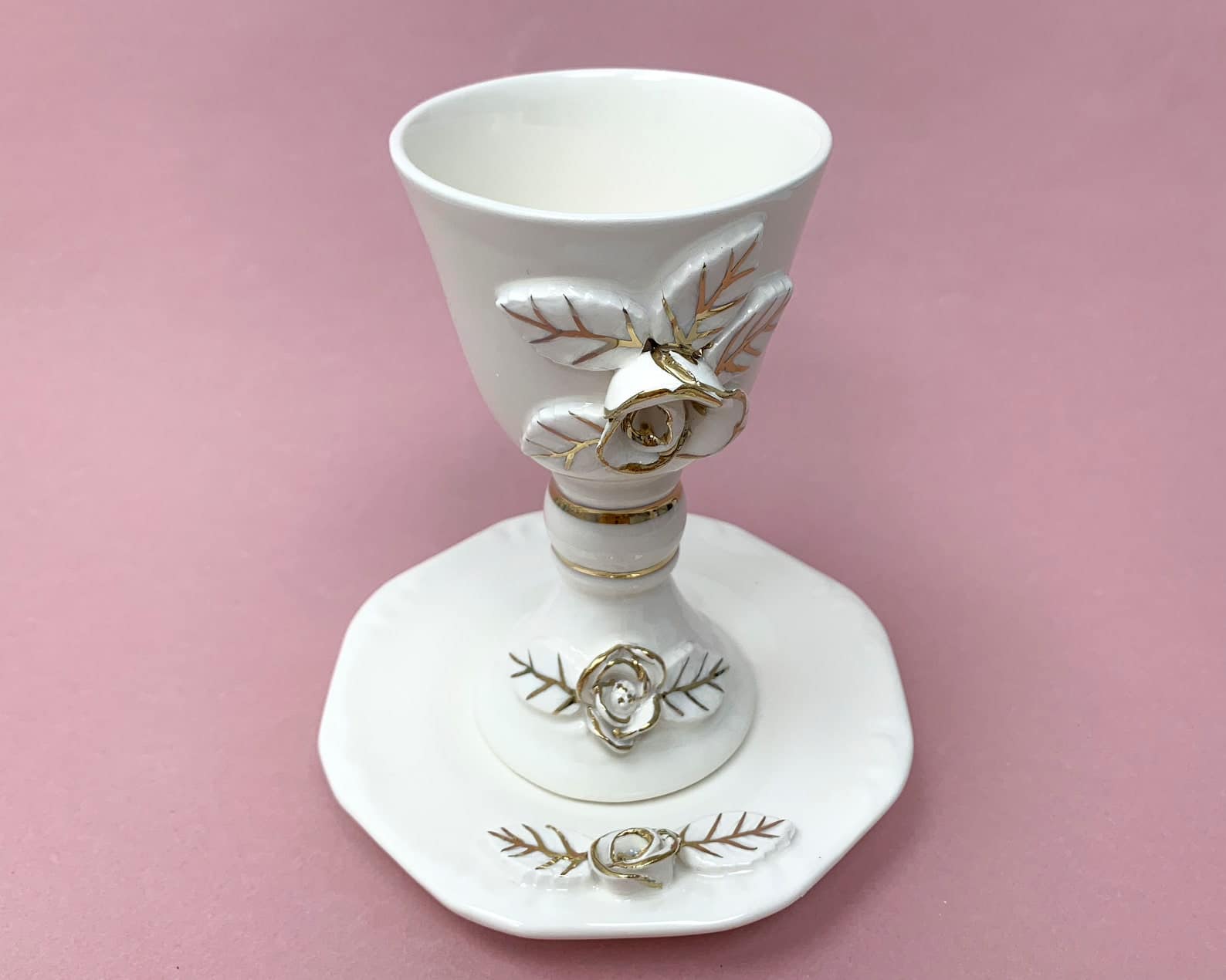 Ceramic Gold Painted Ceramic Cup and Plate Set