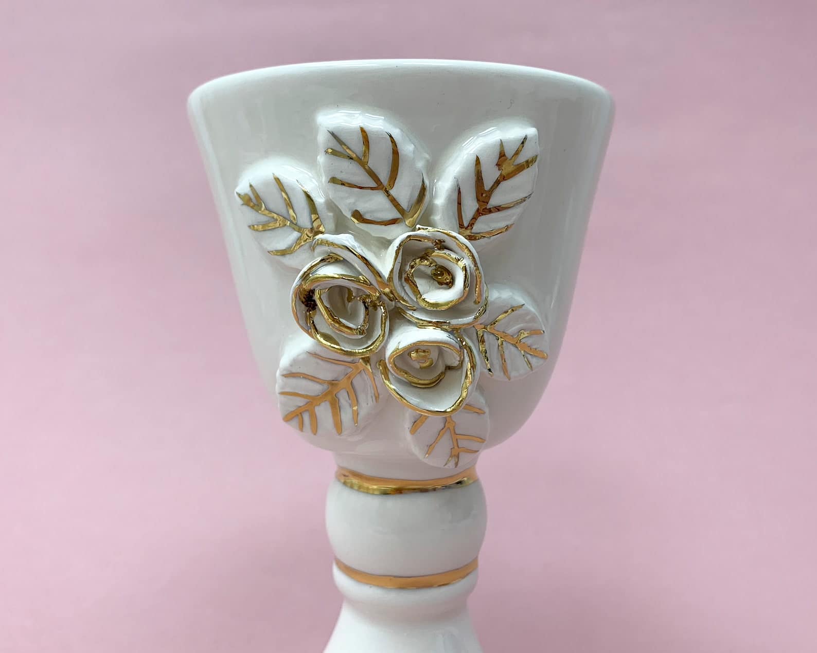 White Ceramic Wine Cup with Gold Detailing