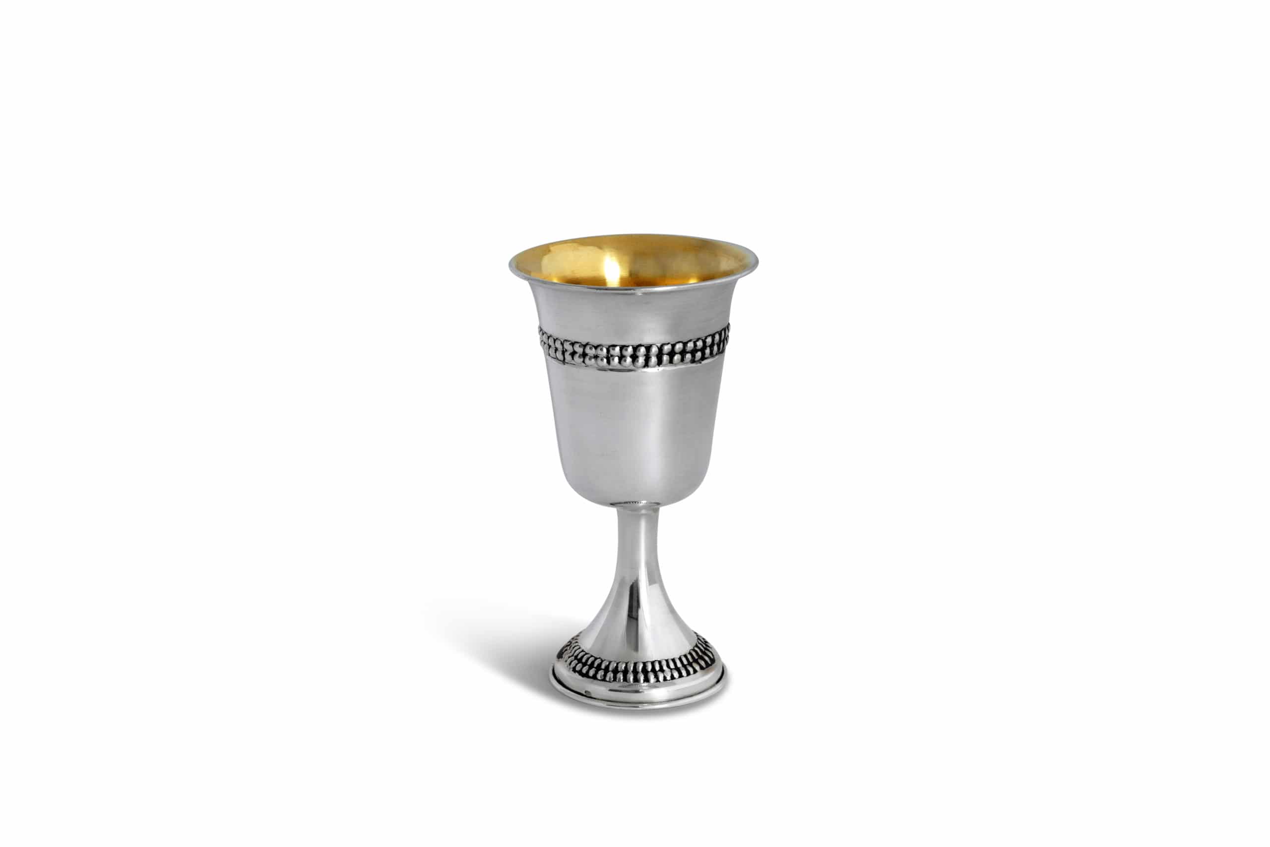 Beautiful Bead Design Sterling Silver Kiddush Cup and Plate Set