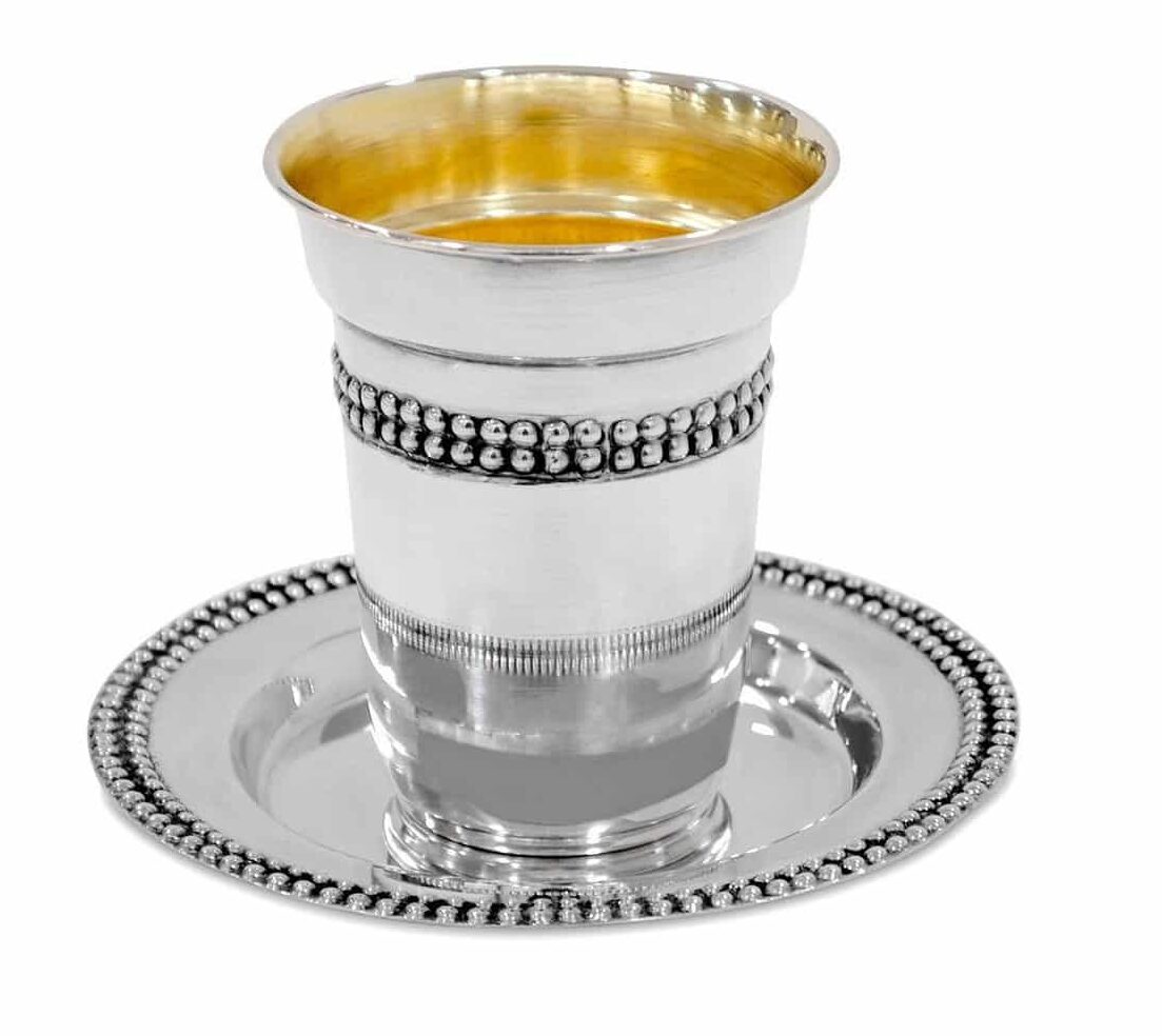 Sterling Silver Kiddush Cup and Plate Beads Set