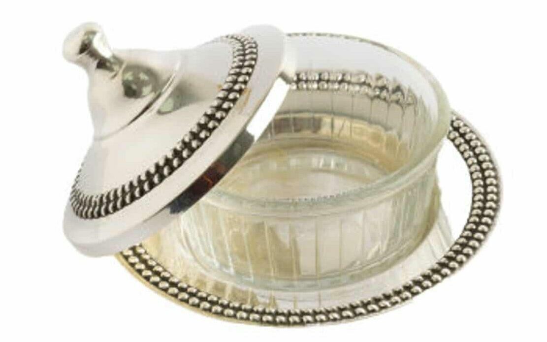 Sterling Silver & Glass Honey dish with plate