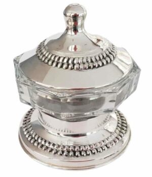 Adorable sterling silver & glass honey dish for Rosh Hashanah