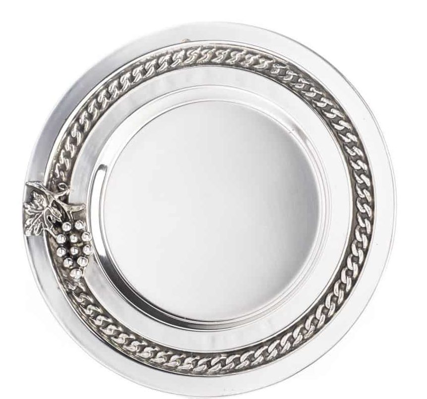 Decorated Sterling Silver Kiddush Cup Plate