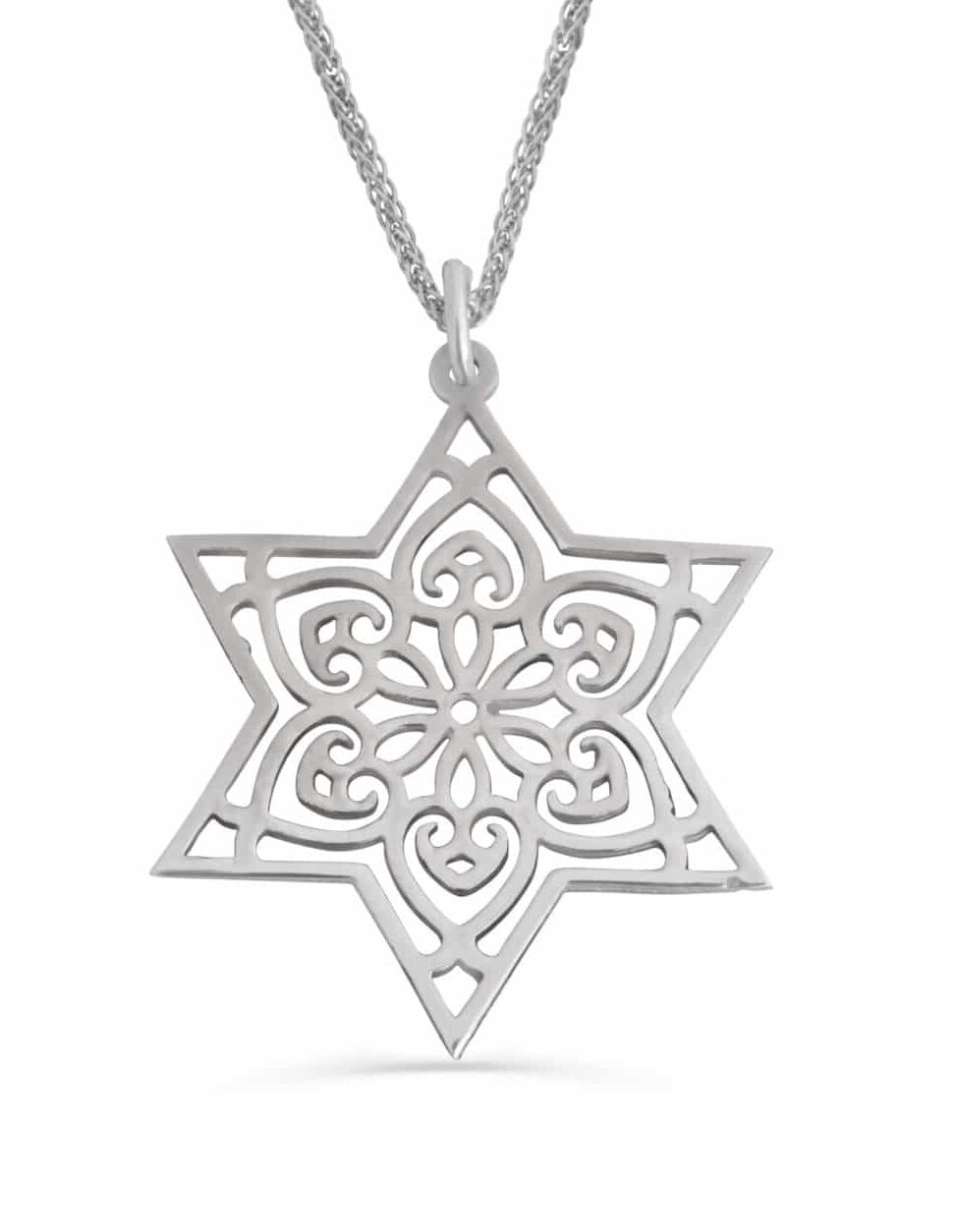 14K White Gold Star of David Necklace