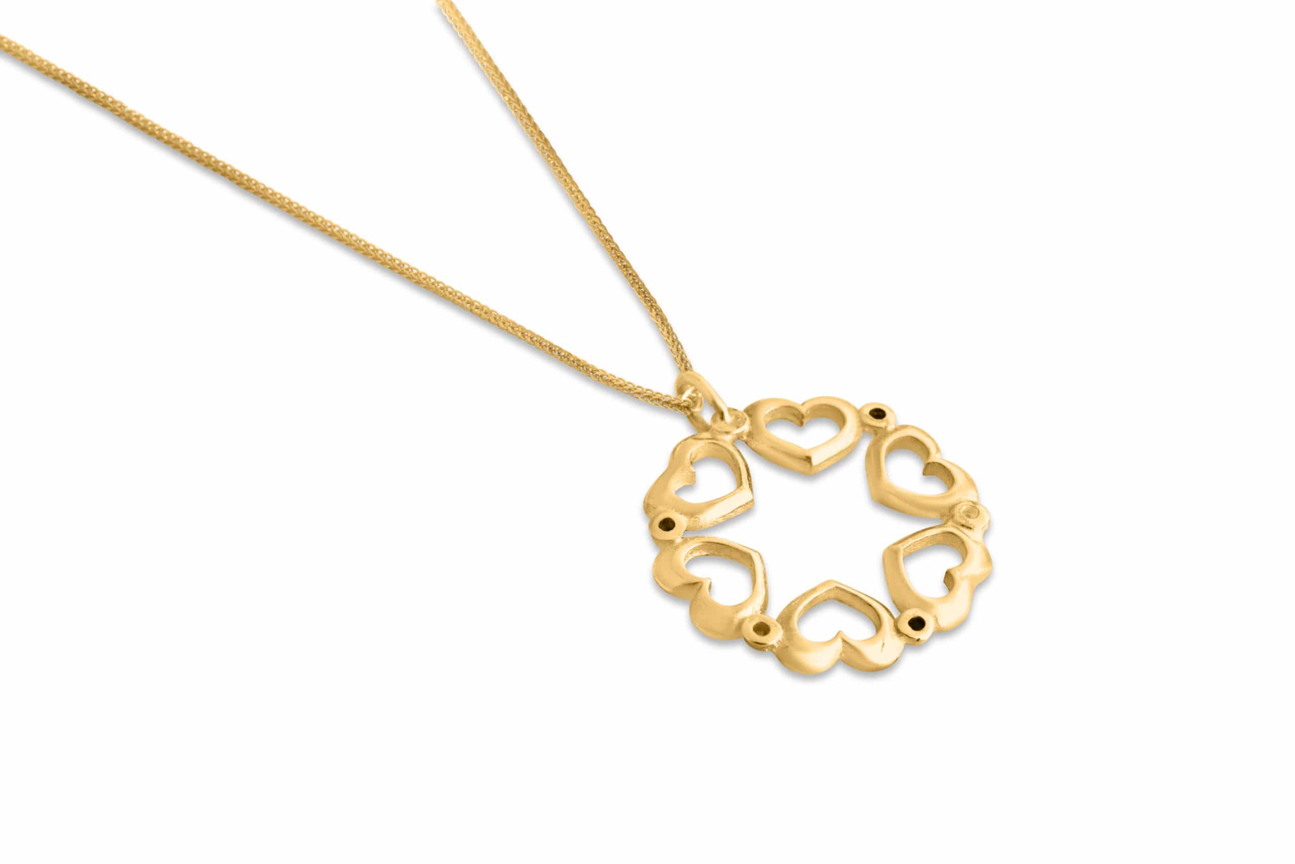 14K Gold Star of David Necklace with Hearts Frame