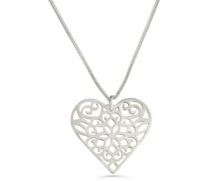14K Gold Hollow Heart Necklace in Filigree