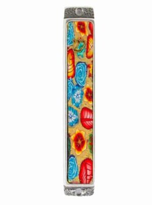 Colourful Mezuzah Flowers blue and red (Copy)