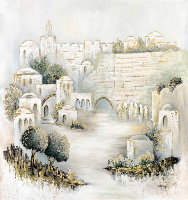 Jerusalem Yards – White Silver Green painting