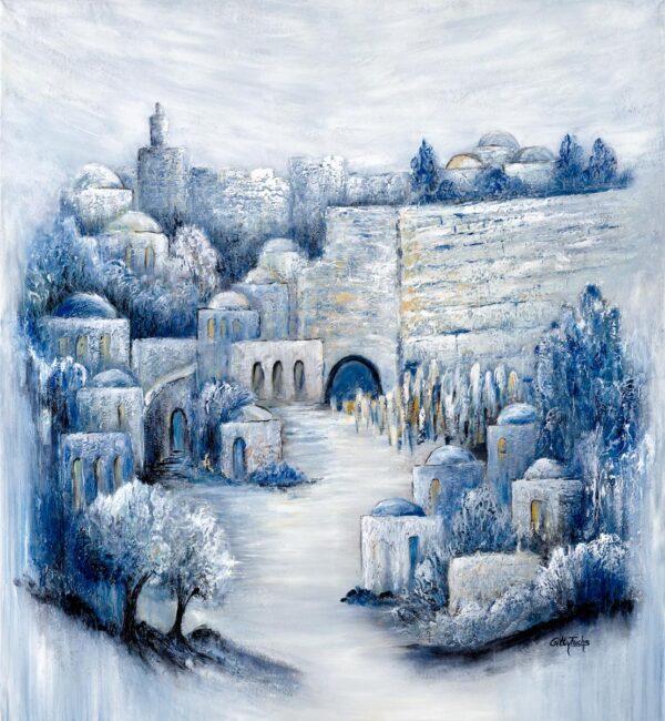 Jerusalem Yards – Blue & White painting