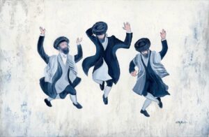 Hasiddim Dance withTallit Blue & white painting