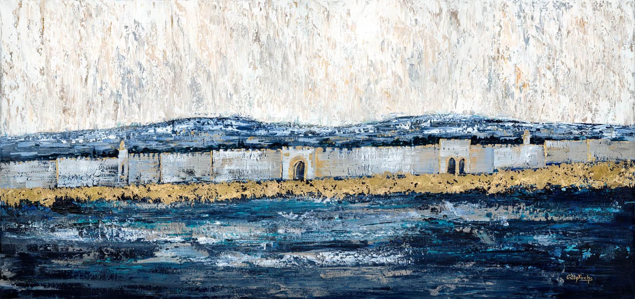Jerusalem Walls In Blue, White & Gold painting