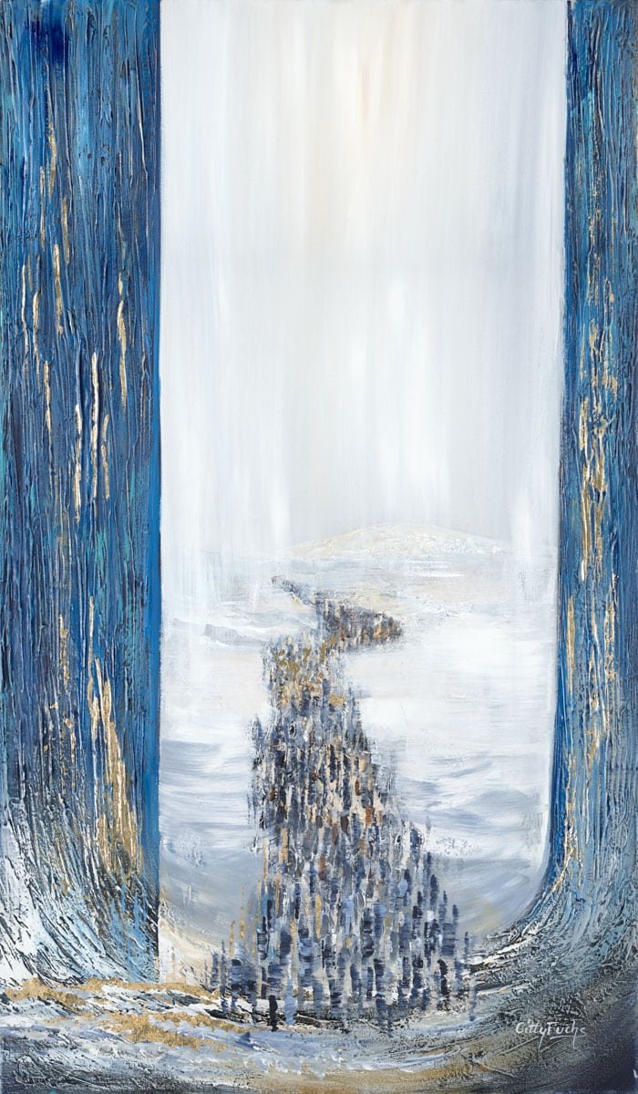Splitting of The Sea Blue Vertical painting