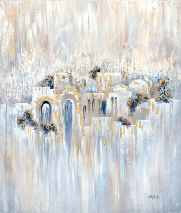 Jerusalem Vibe, Taupe & White Vertical painting