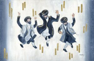 Hasiddim Dance Blue, white & Gold painting