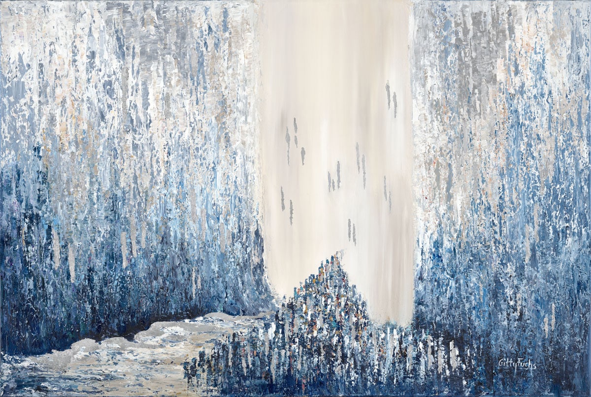 Splitting of The Sea – Blue & Silver painting