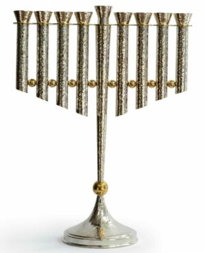Large Hammered Hanukkah Menorah with Brass Balls