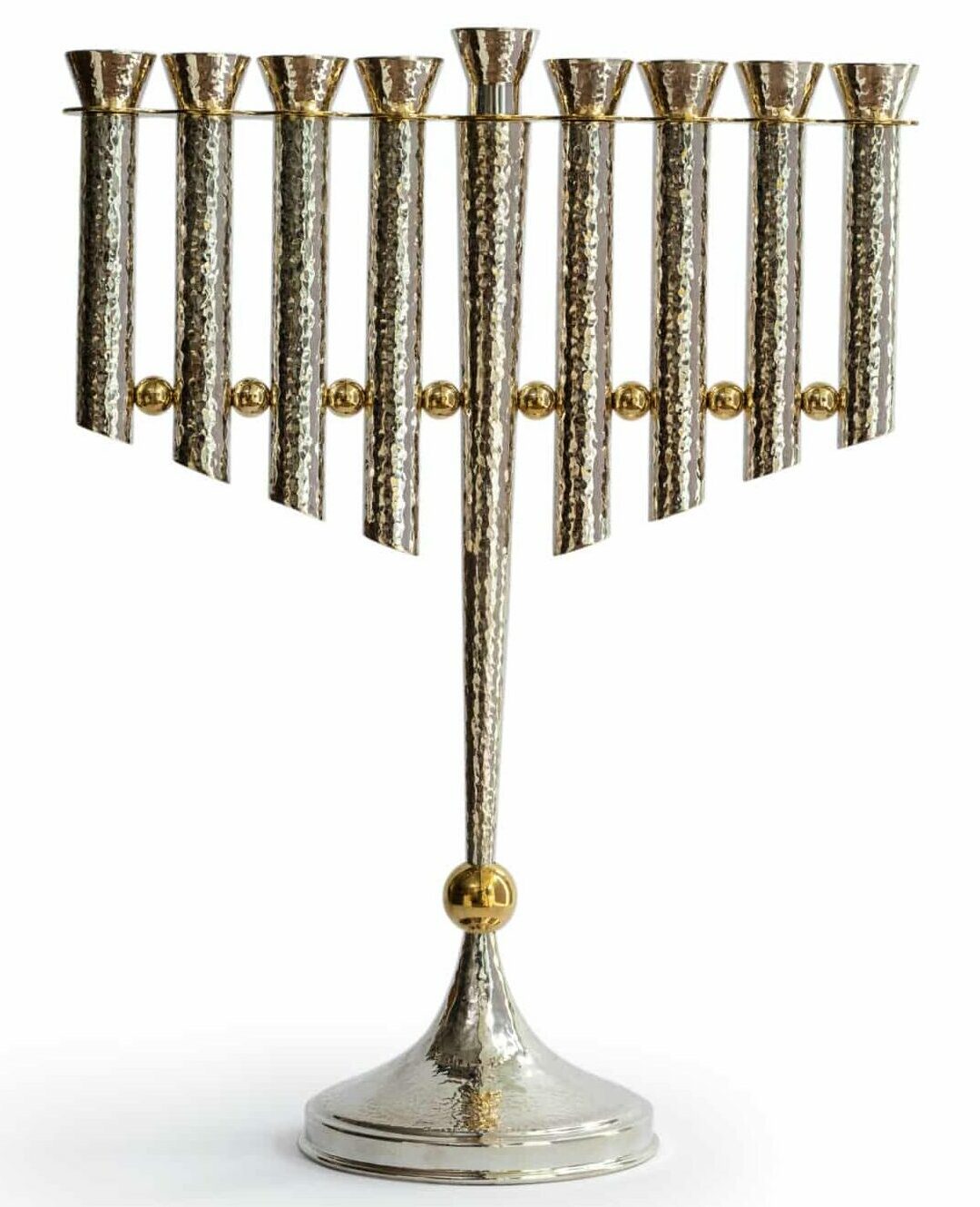 Large Hammered Hanukkah Menorah with Brass Balls