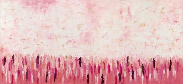 Original Pastel Abstract Painting of The Western Wall Prayers in Pink